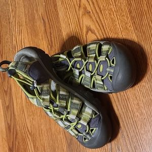 Keen grey and neon green slip on climbing,  trail, mountain climbing sandals